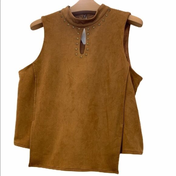 Faux-Suede Halter Top W/ Studded Trim Details - Picture 3 of 4